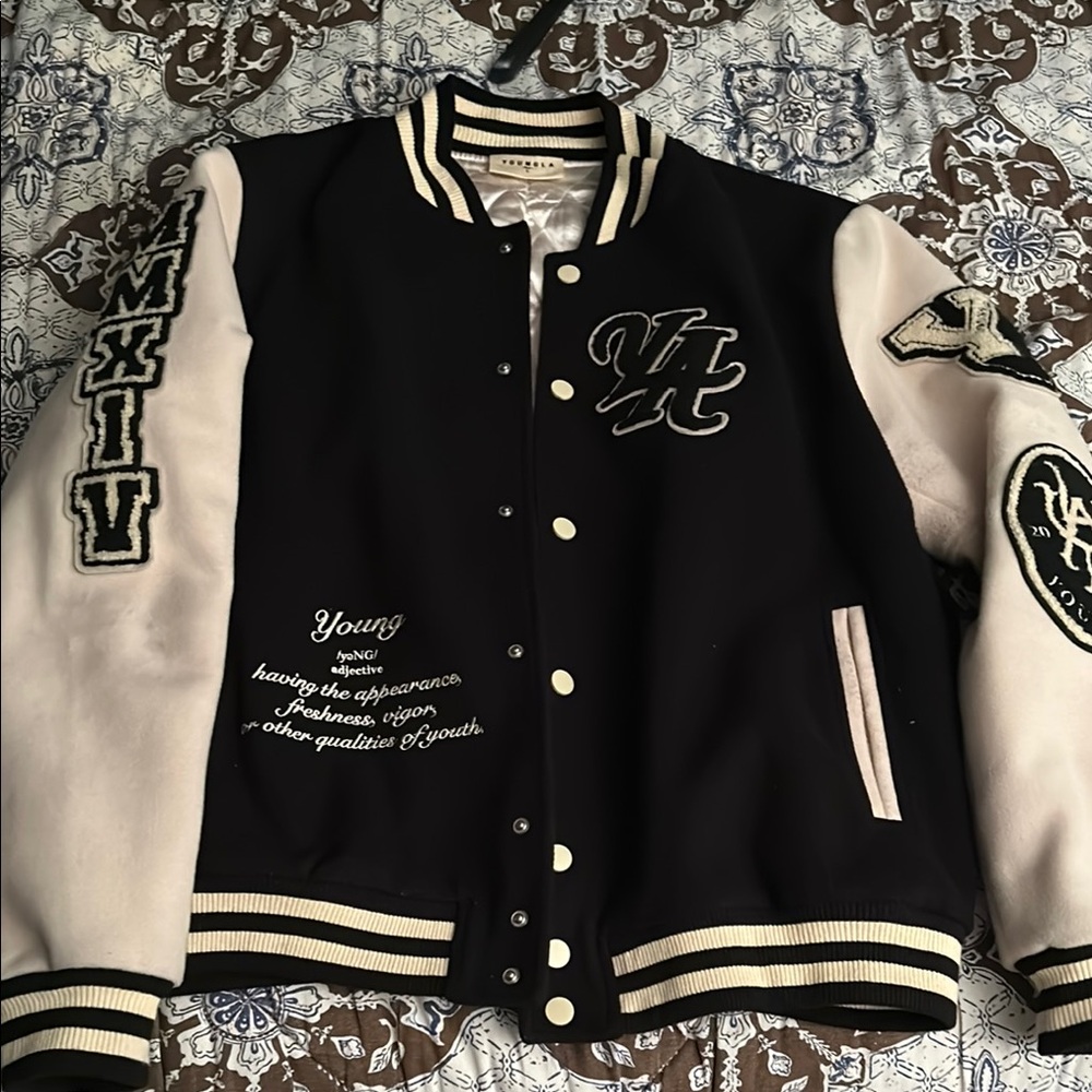 YoungLA Black and Cream Varsity Jacket